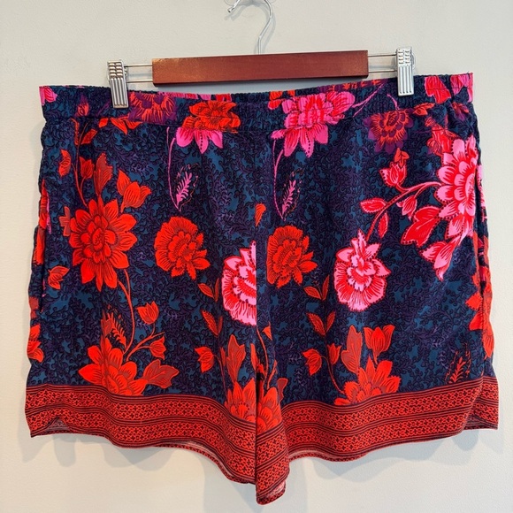 Anthropologie Red and Blue Floral High Waist Shorts - Picture 2 of 9